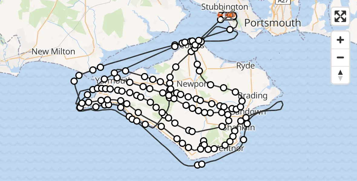 Flight path map showing Coastguard Helicopter route from Solent Airport to Solent Airport