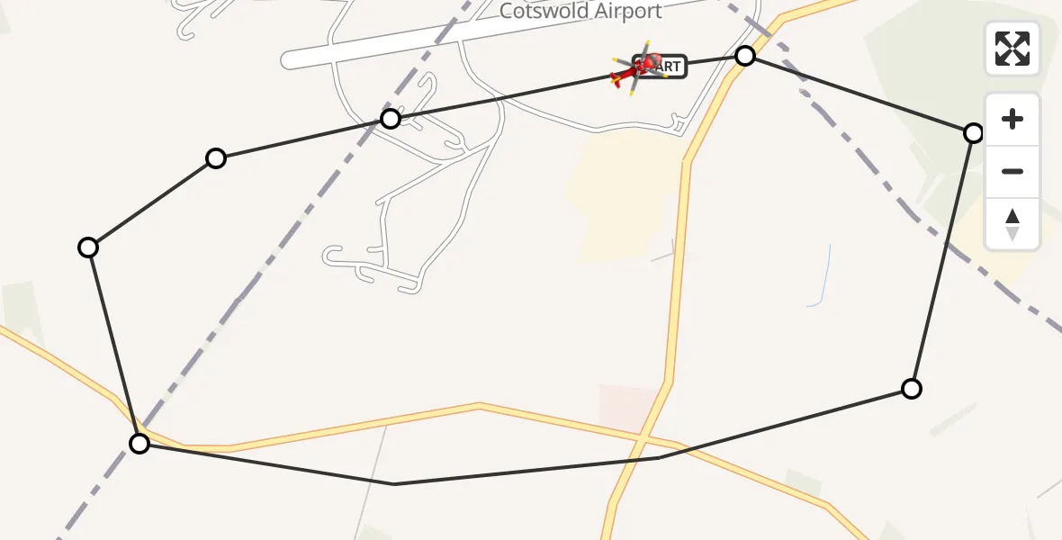 Flight path map showing Air Ambulance Helicopter route from Cotswold Airport to Cotswold Airport