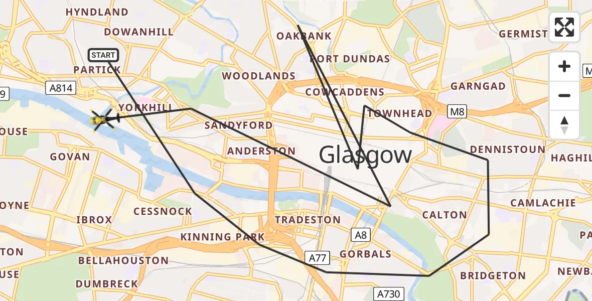 Flight route Police Helicopter Glasgow - Glasgow, 18 March 2026, 11:36