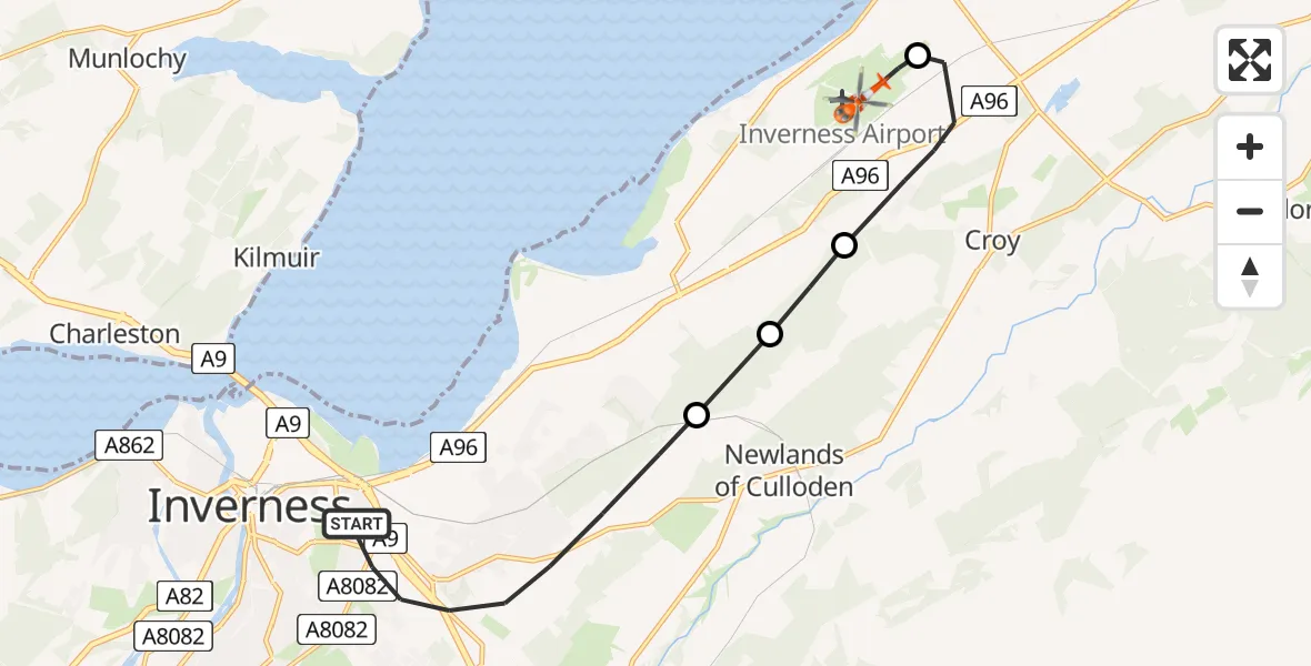 Routekaart van de vlucht: Coastguard Helicopter to Inverness Airport