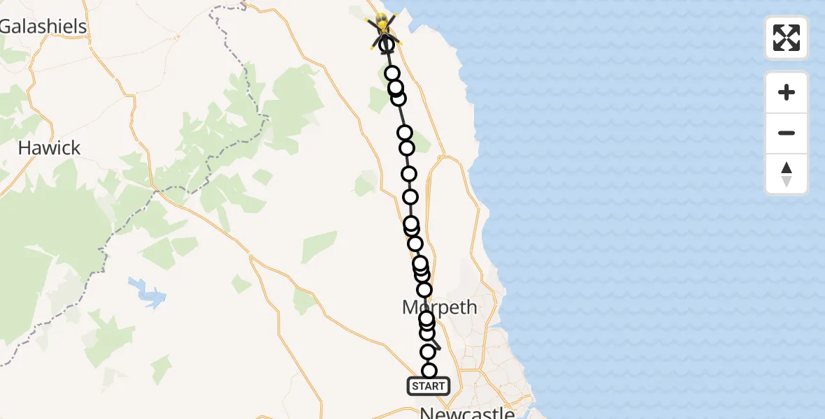 Flight path map showing Police Helicopter route from Prestwick to Belford