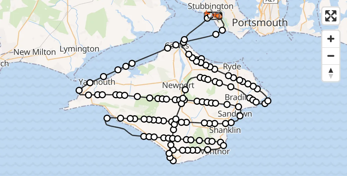 Flight path map showing Coastguard Helicopter route from Solent Airport to Solent Airport