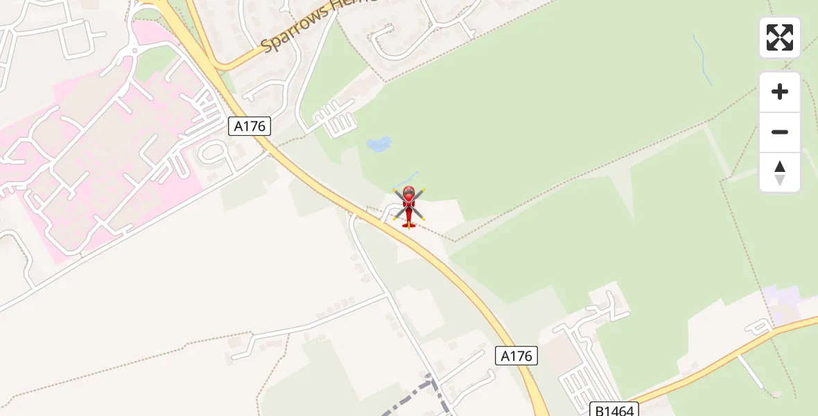 Flight path map showing Air Ambulance Helicopter route from Basildon to Basildon