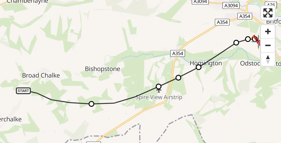 Routekaart van de vlucht: Air Ambulance Helicopter to Salisbury District Hospital