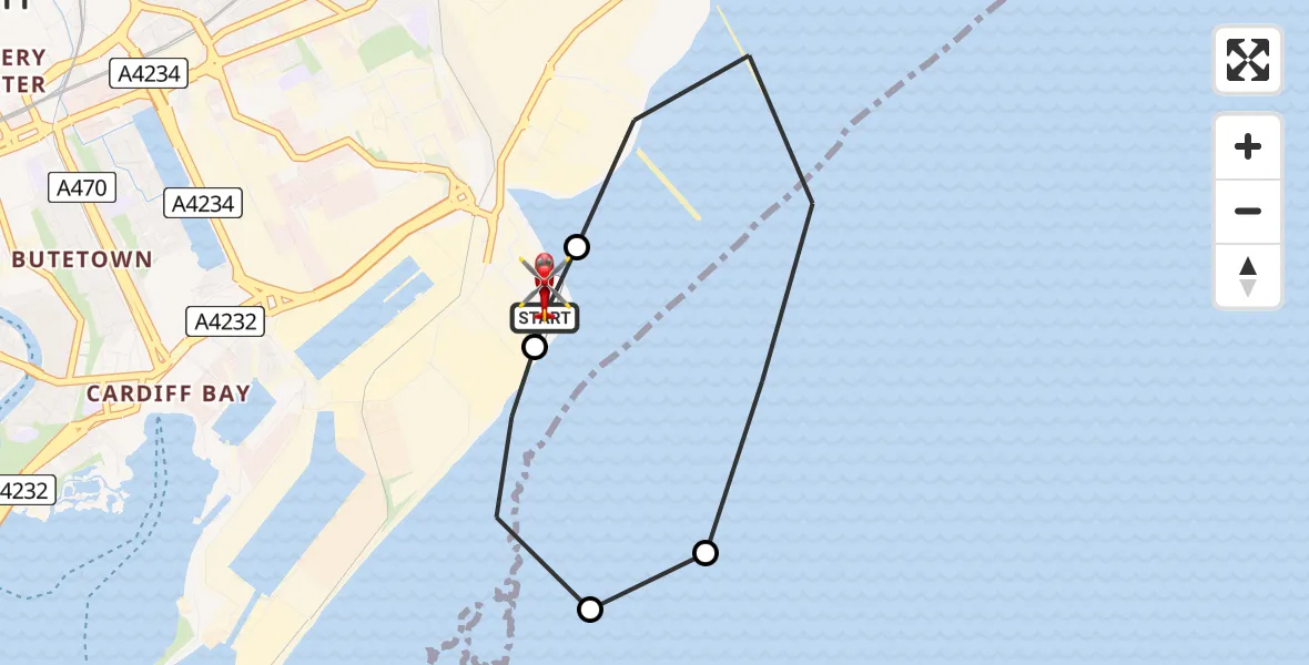 Flight path map showing Air Ambulance Helicopter route from Cardiff Heliport to Cardiff Heliport