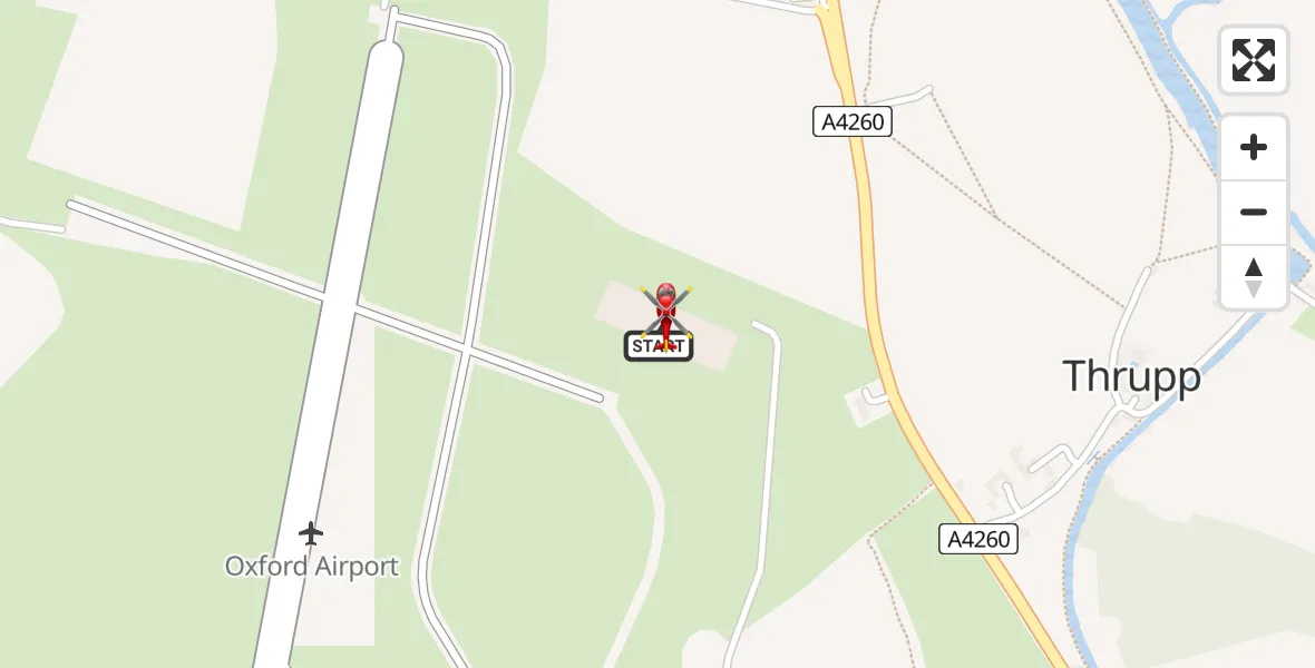 Flight path map showing Air Ambulance Helicopter route from London Oxford Airport to London Oxford Airport