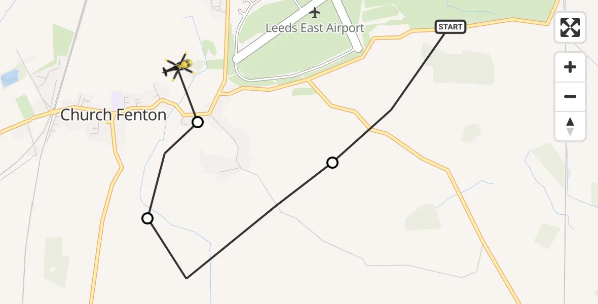 Routekaart van de vlucht: Police Helicopter to Church Fenton, Main Street
