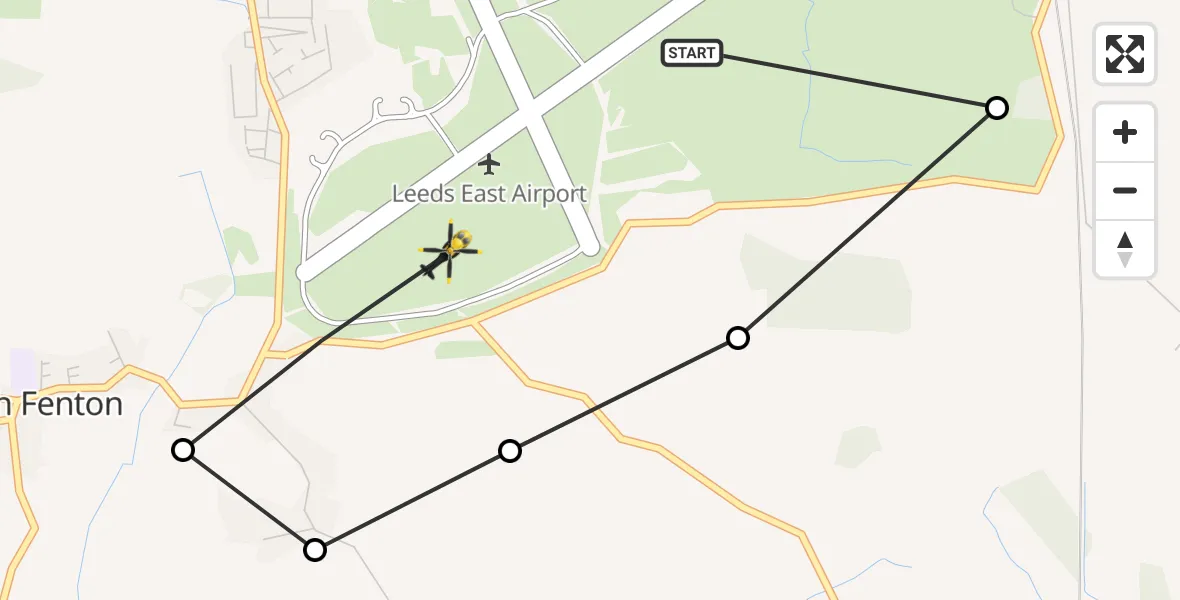 Flight path map showing Police Helicopter route from Leeds East Airport to Leeds East Airport