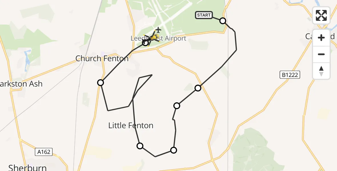 Flight path map showing Police Helicopter route from Leeds East Airport to Leeds East Airport