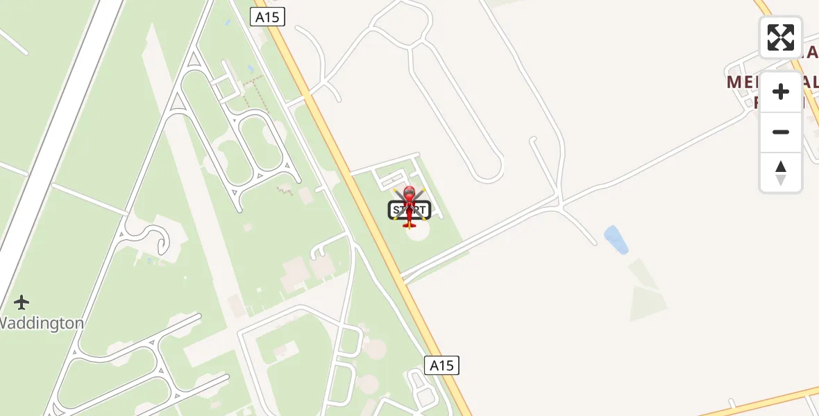 Flight path map showing Air Ambulance Helicopter route from RAF Waddington to North Kesteven