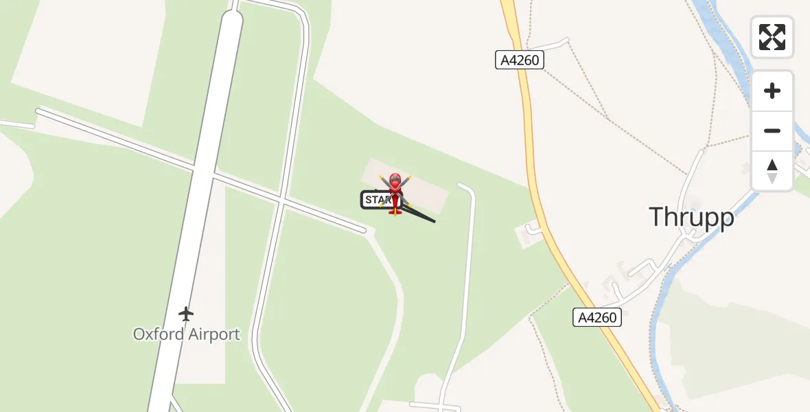 Flight path map showing Air Ambulance Helicopter route from London Oxford Airport to London Oxford Airport
