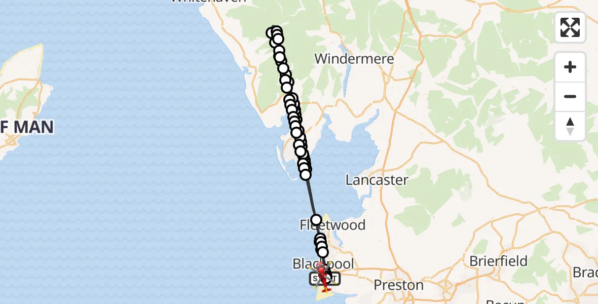 Routekaart van de vlucht: Air Ambulance Helicopter to Squires Gate, Kidbrooke Avenue
