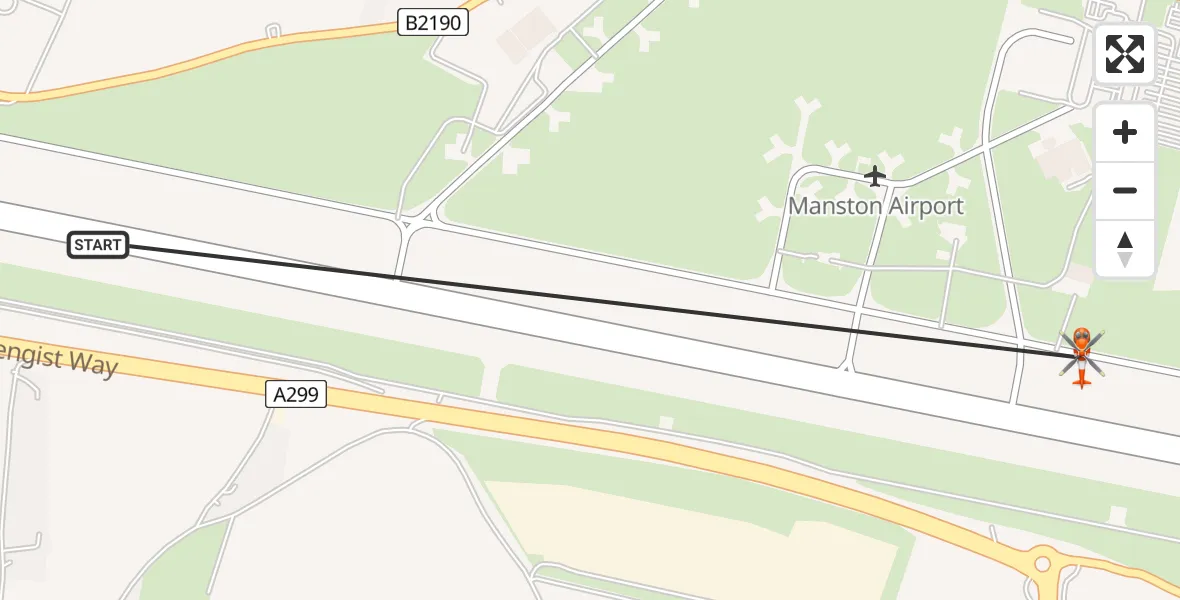 Flight path map showing Coastguard Helicopter route from Manston Airport to Manston Airport