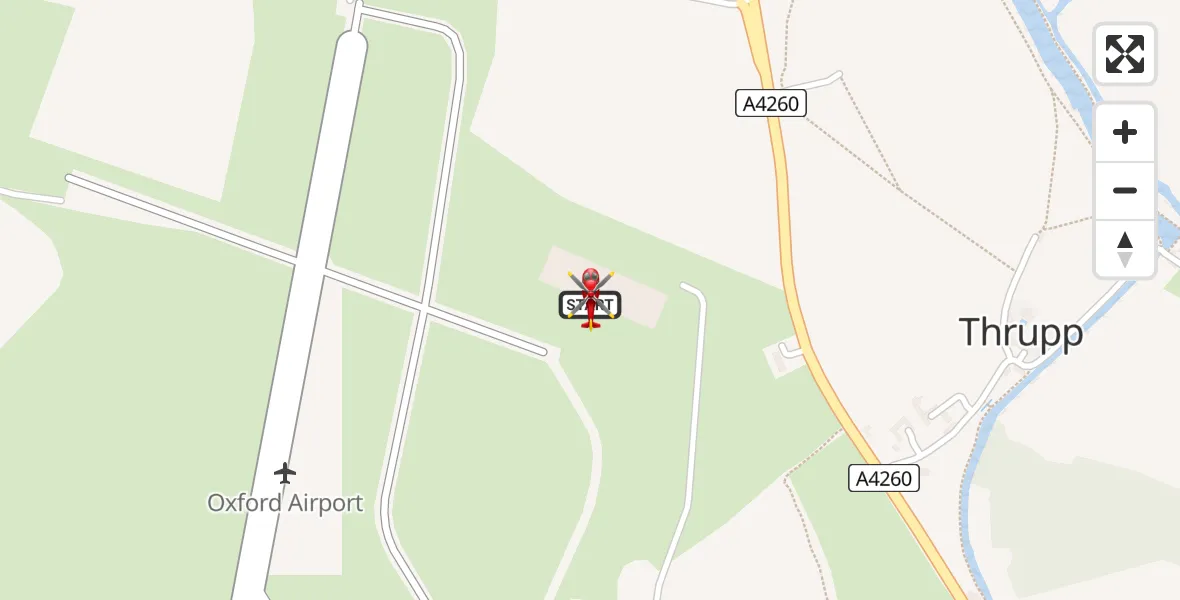 Flight path map showing Air Ambulance Helicopter route from London Oxford Airport to London Oxford Airport