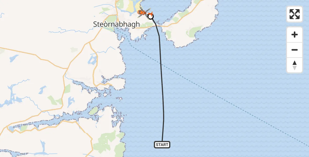 Flight path map showing Coastguard Helicopter route from Inner Seas to Mealabost