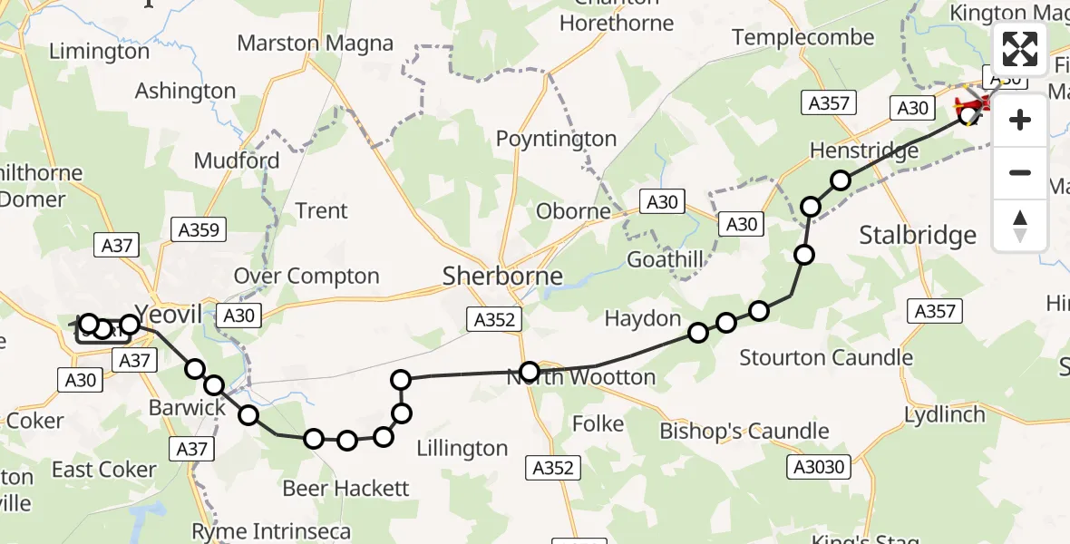 Routekaart van de vlucht: Air Ambulance Helicopter to Henstridge Airfield