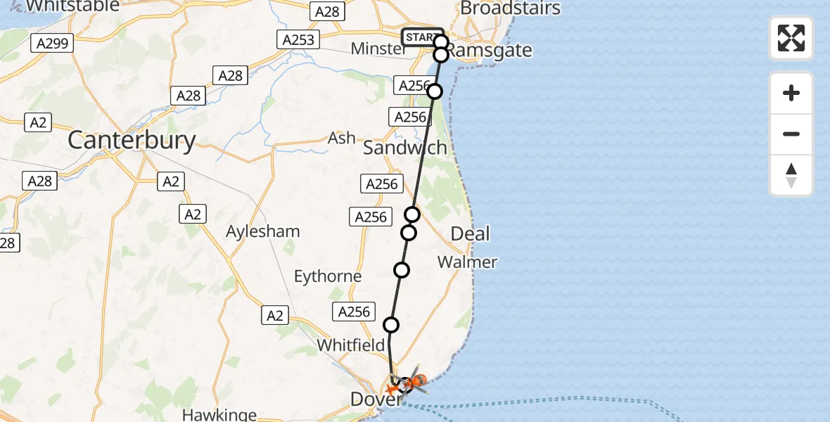 Routekaart van de vlucht: Coastguard Helicopter to Langdon Battery Heliport