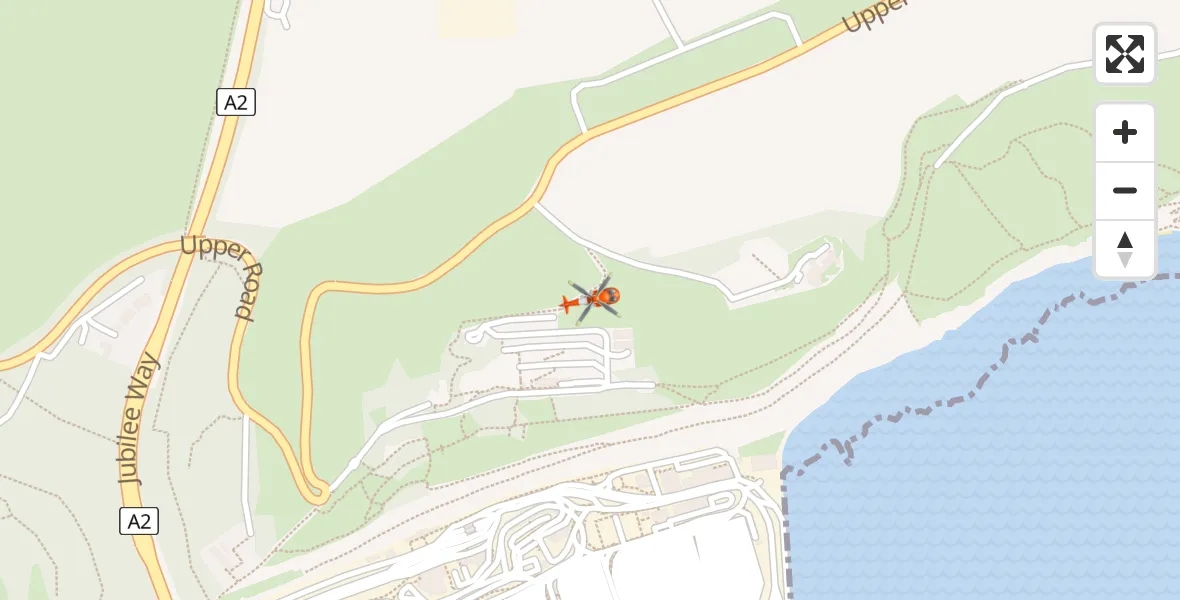 Flight path map showing Coastguard Helicopter route from Langdon Battery Heliport to Langdon Battery Heliport
