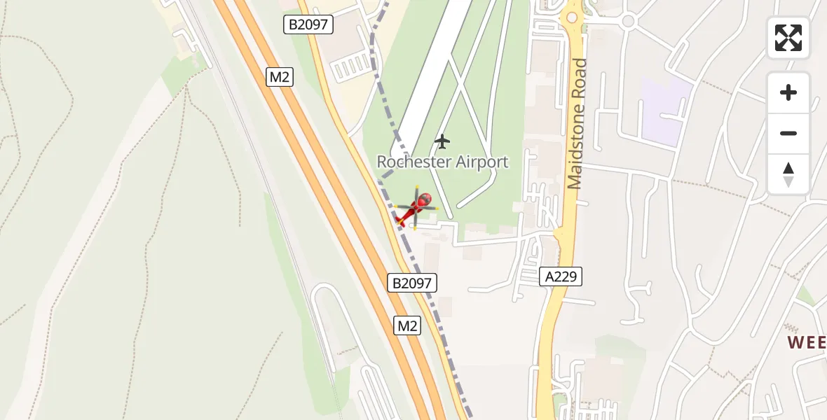 Flight path map showing Air Ambulance Helicopter route from Rochester Airport to Rochester Airport