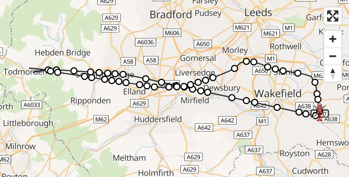 Routekaart van de vlucht: Air Ambulance Helicopter to YAA Nostell Helicopter Port