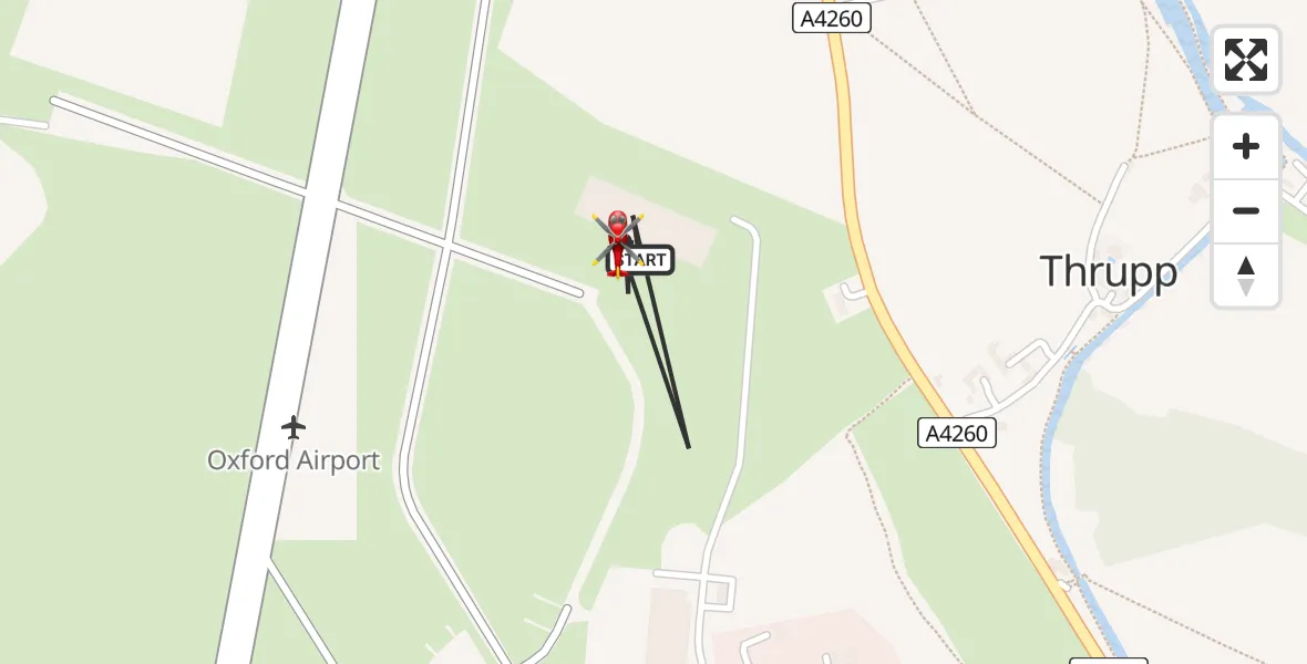 Flight path map showing Air Ambulance Helicopter route from London Oxford Airport to London Oxford Airport