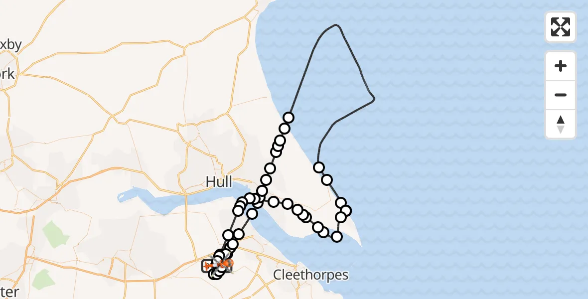 Flight path map showing Coastguard Helicopter route from Humberside Airport to Humberside Airport