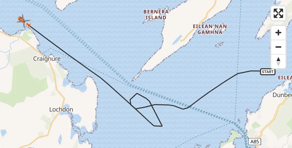 Flight path map showing Coastguard Helicopter route from Inner Seas to Inner Seas