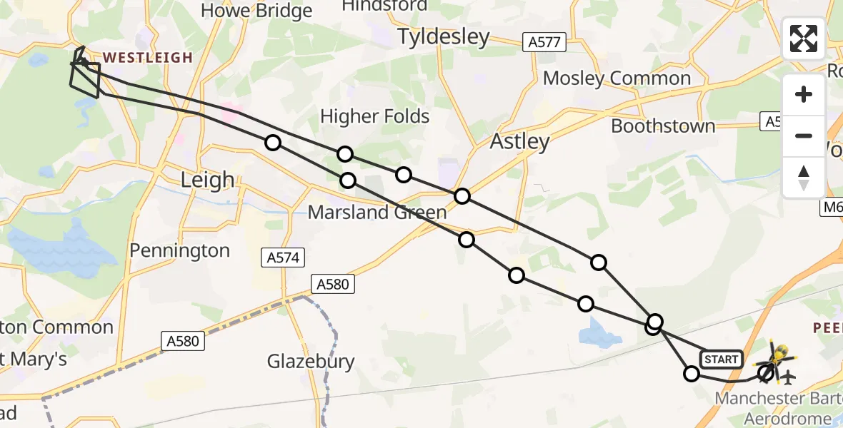 Routekaart van de vlucht: Police Helicopter to Manchester Barton Aerodrome