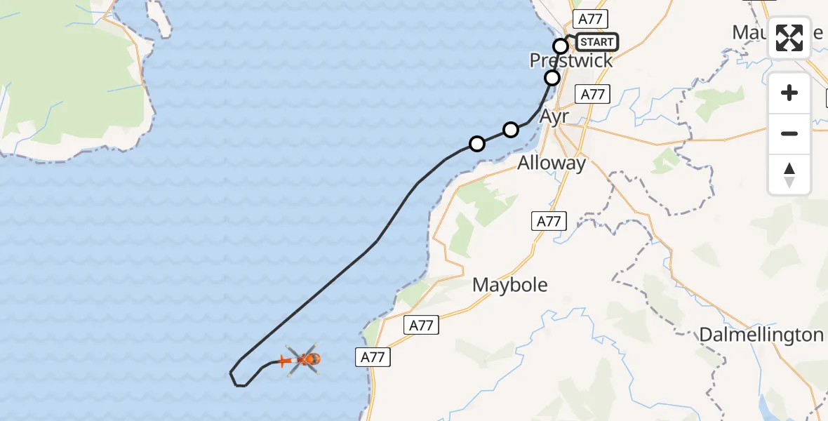 Routekaart van de vlucht: Coastguard Helicopter to Inner Seas