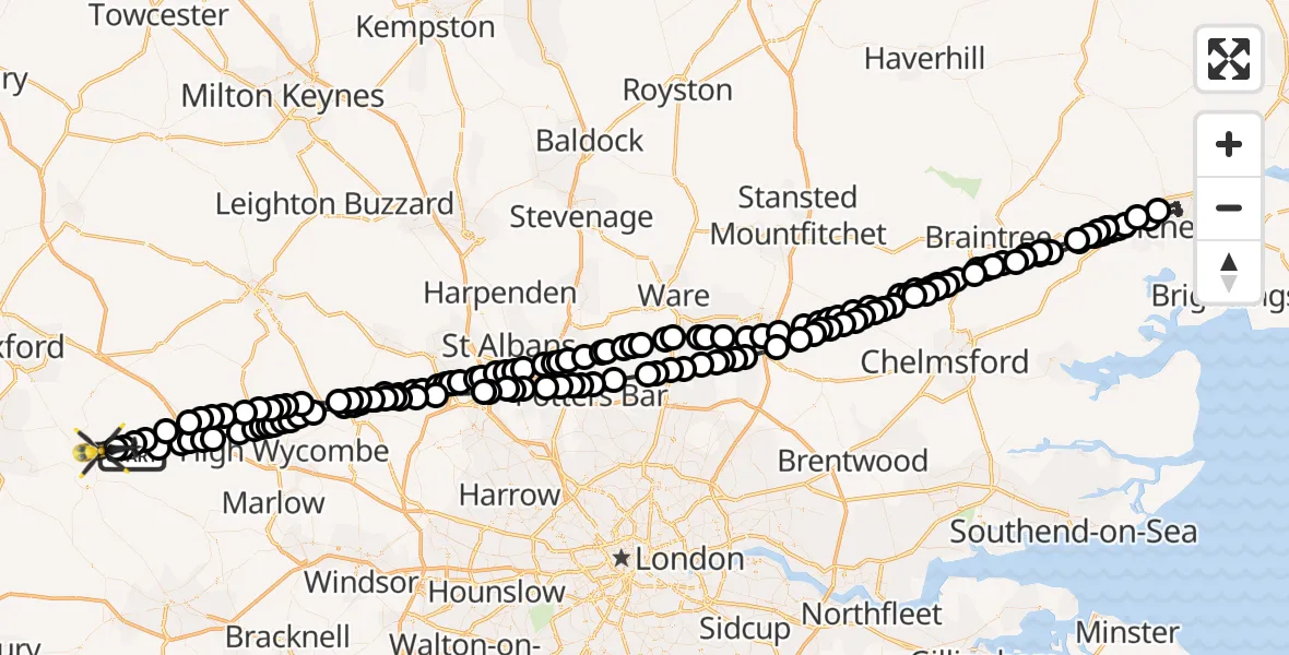 Flight path map showing Police Helicopter route from South Oxfordshire to Ewelme