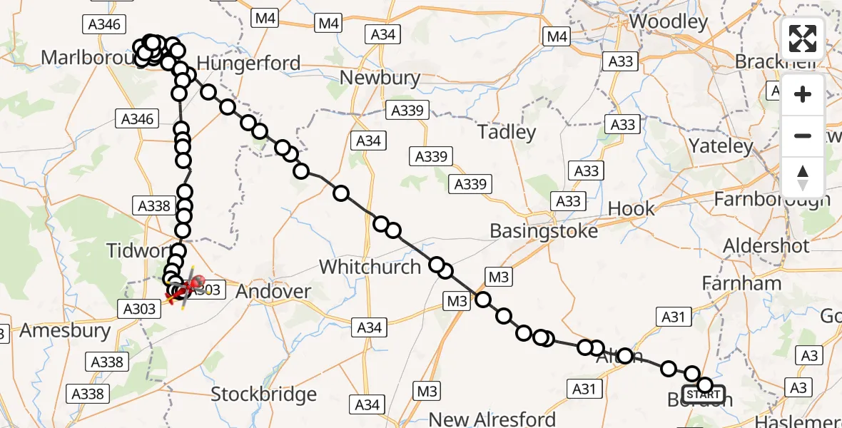 Routekaart van de vlucht: Air Ambulance Helicopter to Thruxton Aerodrome