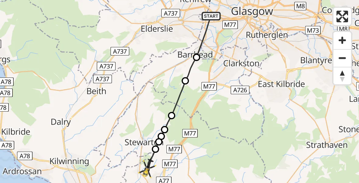 Routekaart van de vlucht: Police Helicopter to Kilmaurs, B751