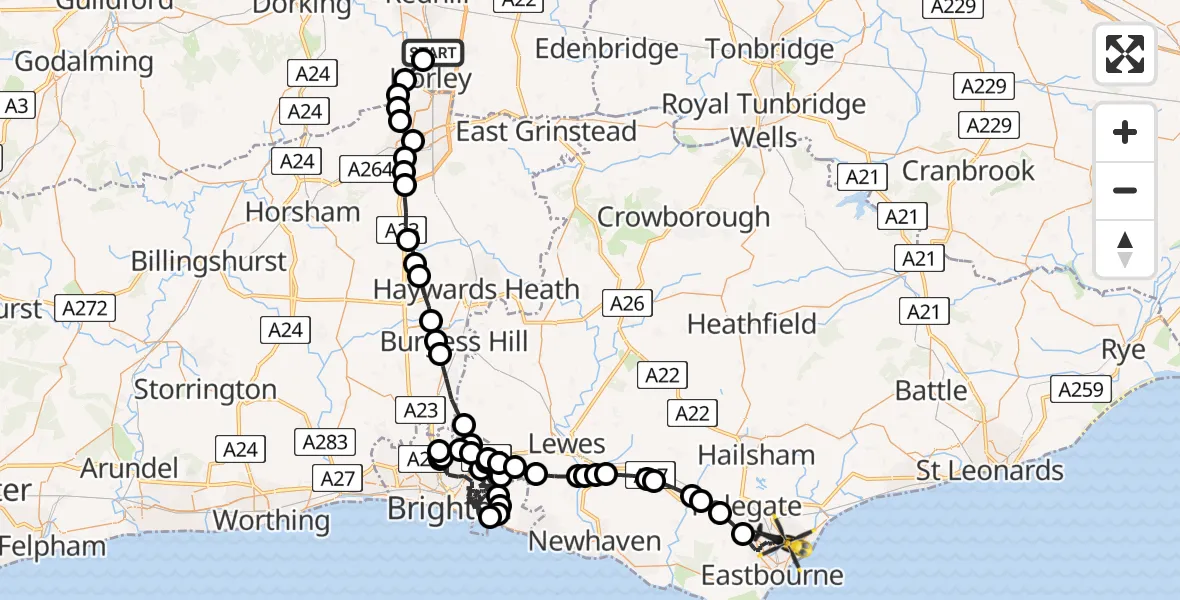 Routekaart van de vlucht: Police Helicopter to Eastbourne, Lottbridge Drove