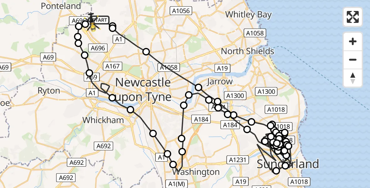 Routekaart van de vlucht: Police Helicopter to Newcastle International Airport