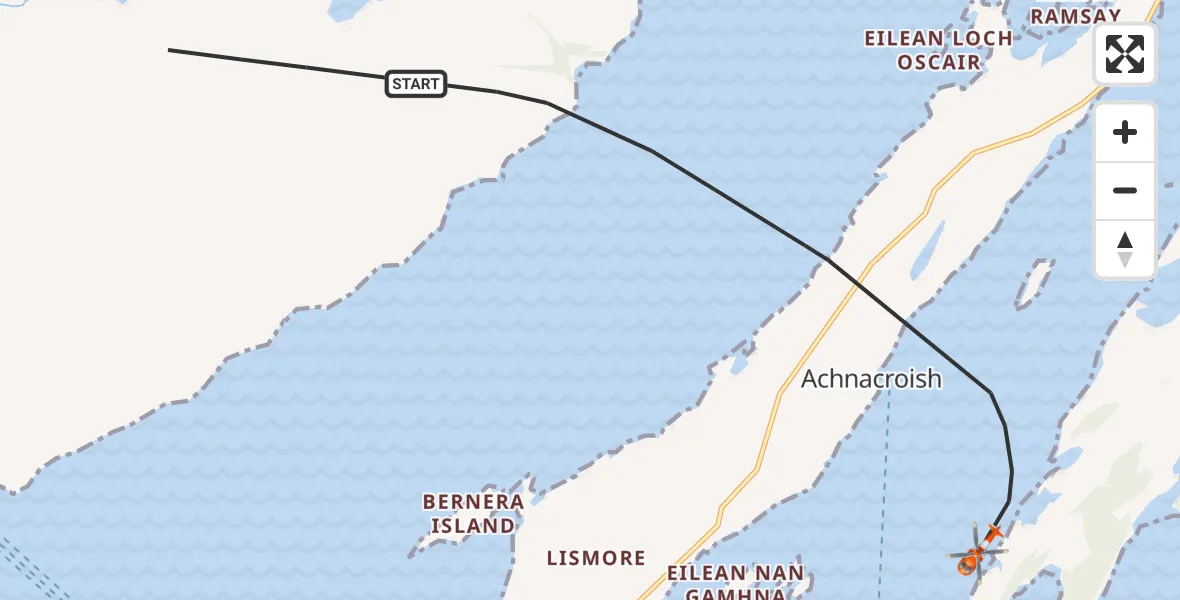 Flight path map showing Coastguard Helicopter route from Inner Seas to Inner Seas