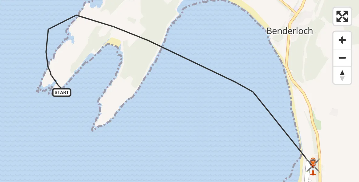Flight path map showing Coastguard Helicopter route from Inner Seas to Oban Airport