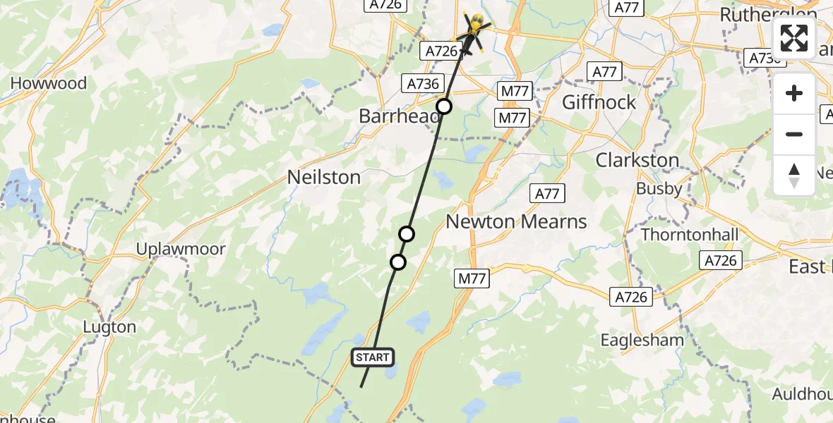 Routekaart van de vlucht: Police Helicopter to Glasgow, Barrhead Road