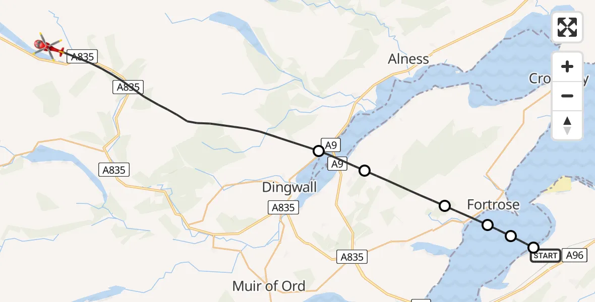Routekaart van de vlucht: Air Ambulance Helicopter to Dingwall, Inverness Airport