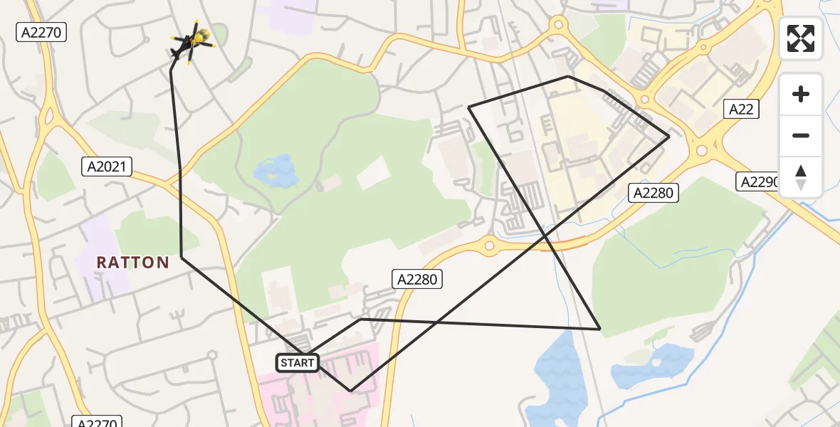 Flight path map showing Police Helicopter route from Eastbourne to Eastbourne