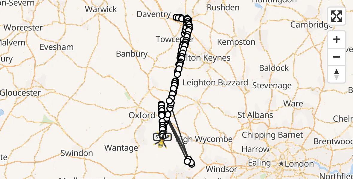 Flight path map showing Police Helicopter route from Newington to Ewelme