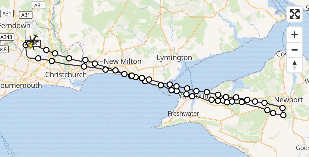 Flight path map showing Police Helicopter route from Bournemouth Airport to Bournemouth Airport