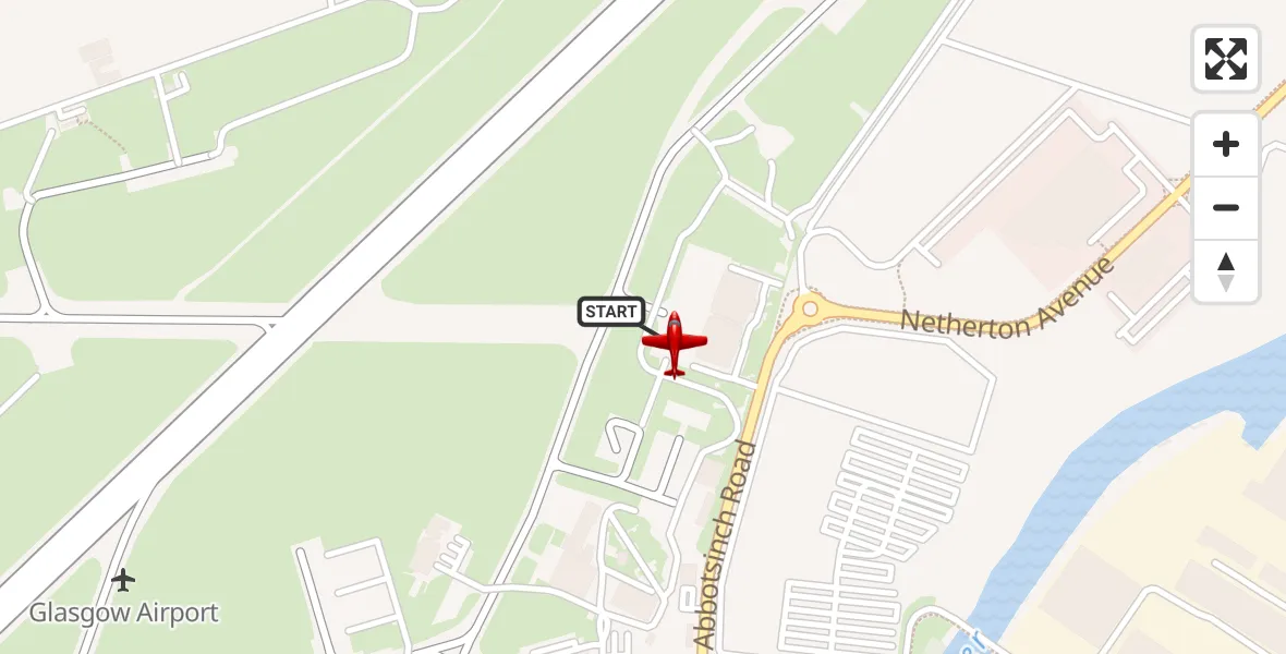 Flight path map showing Air Ambulance Aircraft route from Glasgow Airport to Glasgow Airport