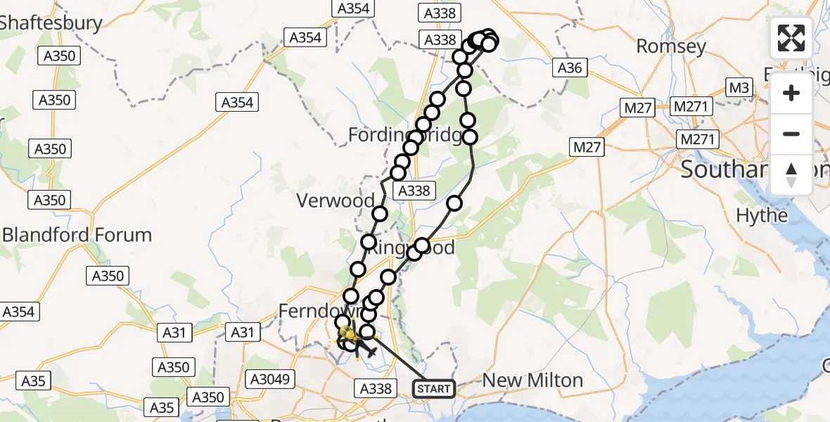 Flight path map showing Police Helicopter route from Burton to Bournemouth Airport