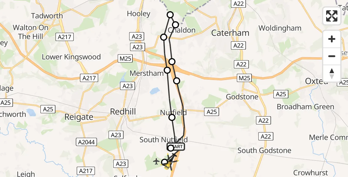 Flight path map showing Police Helicopter route from South Nutfield to South Nutfield