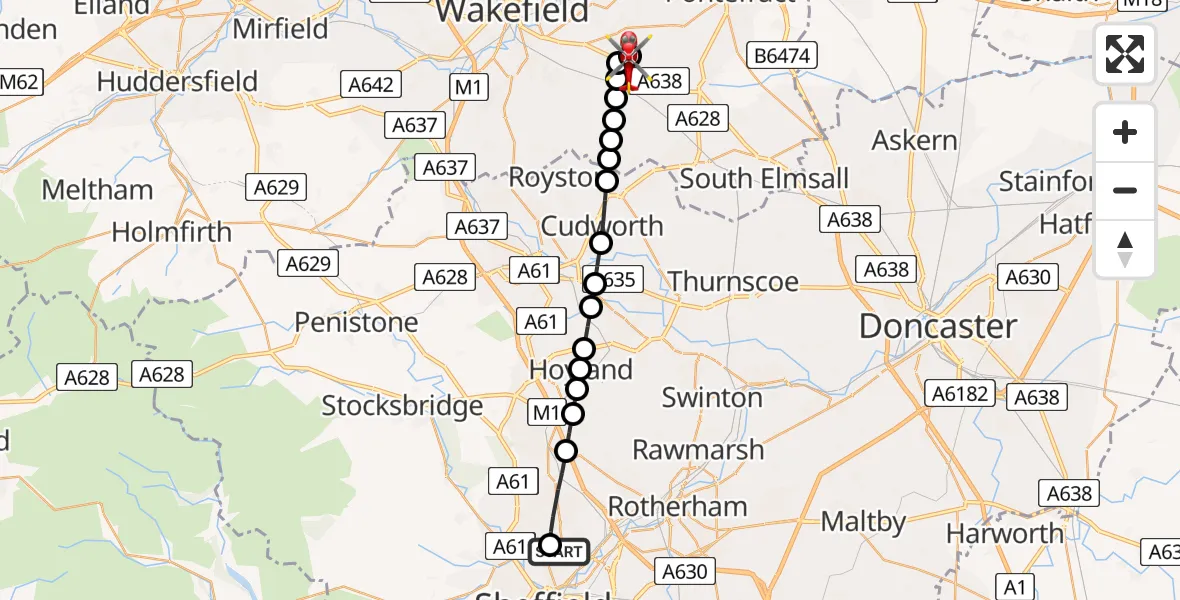 Routekaart van de vlucht: Air Ambulance Helicopter to YAA Nostell Helicopter Port