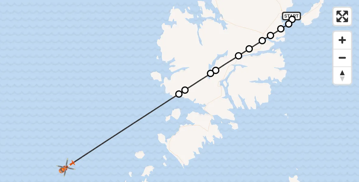 Flight path map showing Coastguard Helicopter route from Stornoway Airport to North Atlantic Ocean