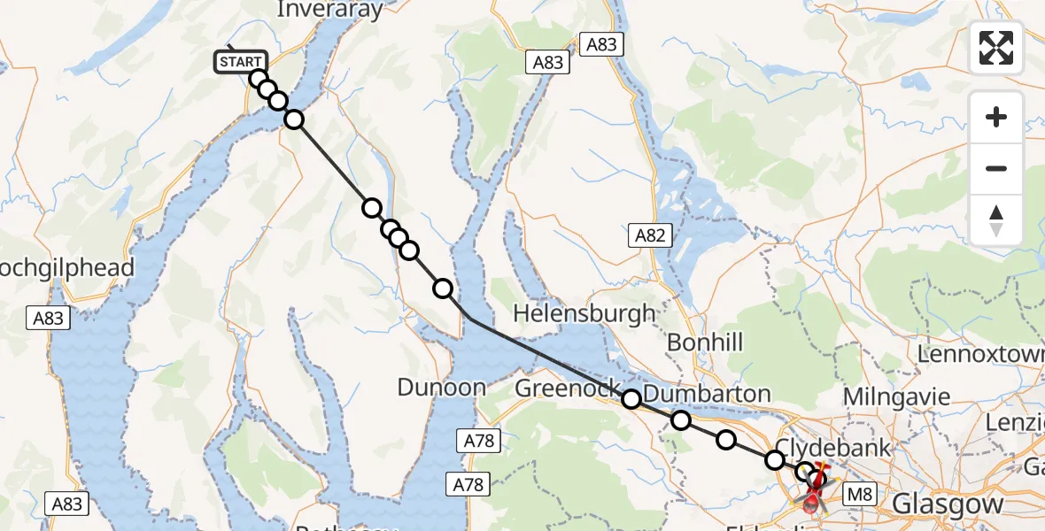 Routekaart van de vlucht: Air Ambulance Helicopter to Glasgow Airport