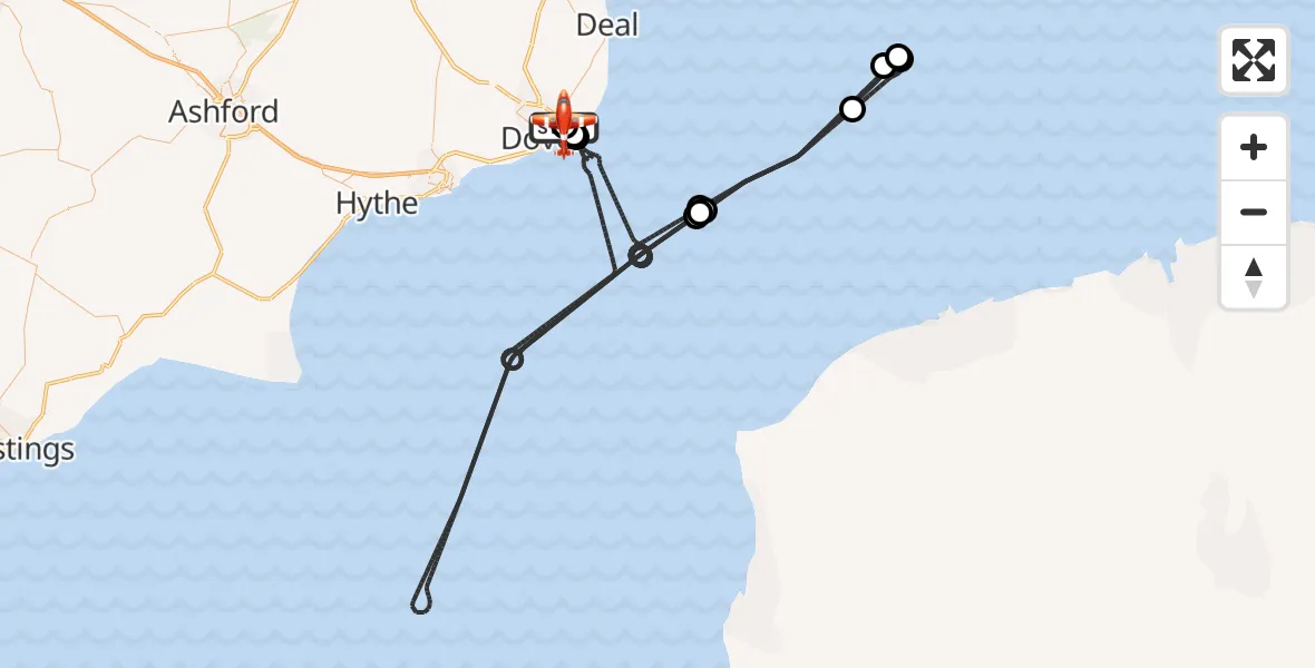Flight path map showing Coastguard Drone route from Langdon Battery Heliport to Swingate Airfield