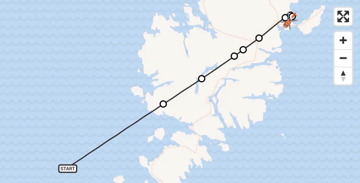 Flight path map showing Coastguard Helicopter route from North Atlantic Ocean to Mealabost