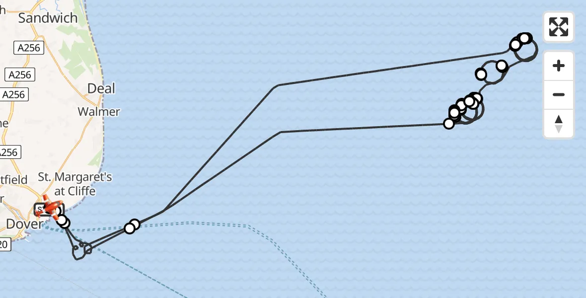 Flight path map showing Coastguard Drone route from Langdon Battery Heliport to Swingate Airfield